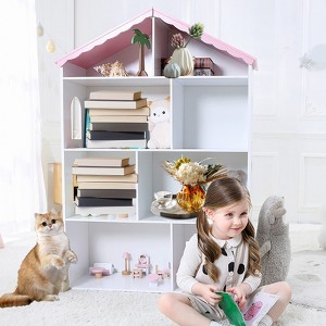 Angel Sar Wooden Kids Bookcase, 4-Tier Toy and Book Storage Organizer with Roof Design, White MDF Construction, Easy Assembly for Bedroom and Playroom - 1 of 4