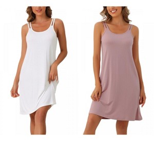 INSPIRE CHIC Women's 2 Pcs Sleeveless A-Line Sleepdress Dual-Strap Knee-Length Cami Nightgowns - 1 of 4