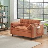 Racxily 3 in 1 Convertible Sleeper Sofa Bed, Corduroy Futon Couch, Loveseat Lounge Sofas with Toss Pillows&Side Pockets, Adjustable Backrest, Orange - 2 of 4