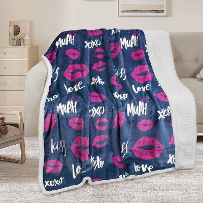 Blue Kiss Reversible Sherpa Fleece Toddler Blanket