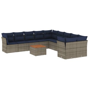 vidaXL Patio Sofa Set with Cushions 11 Piece, Outdoor Conversation Set, Patio Furniture Set for Balcony Garden, Modern Style, Gray Poly Rattan - 1 of 4