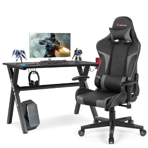 Costway X-Shaped Gaming Desk & Racing Style Massage Chair Set Home Office Black+White/Blue/Grey/Red - 1 of 4