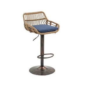 Zeus & Ruta Modern Swivel Bar Stools Set of 2 Adjustable Counter Height Chairs with Footrest - Blue - 1 of 4