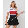 Women's Color - Block Stripe Polo Shirt - Short Sleeve Collared Athletic & Casual Top - 4 of 4