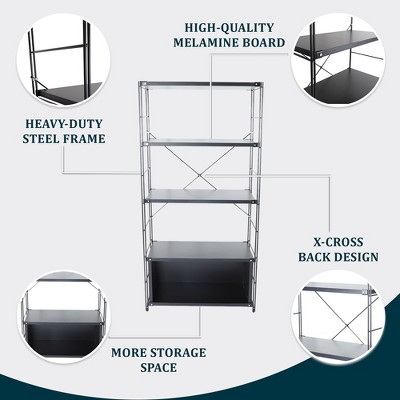 Brentwood Black 4-Shelf Etagere Bookcase with Steel Frame