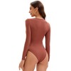 INSPIRE CHIC Women's Bodysuit Long Sleeve Slim Fit V Neck Tummy Control Brief Shapewear - 2 of 4