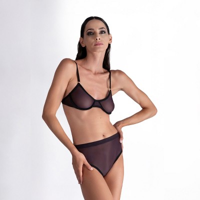 LECHERY Women's Lustrous Sheer Plunge Underwire Bra