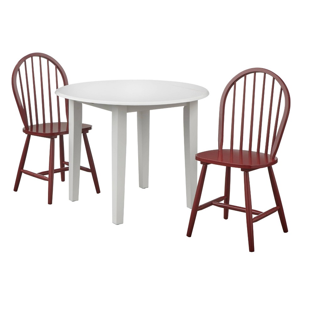 Photos - Dining Table 3pc Chadwick Drop Leaf Dining Set with 2 Windsor Chairs White/Red - Buylat