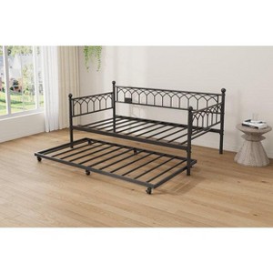 Twin Daybed with Trundle, Multifunctional Convertible Couch Bed with Built-In LED Lights，Metal Day Beds Twin Size, Sofa Bed for Living Room - 1 of 4