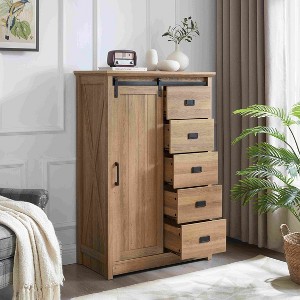 Airsurfer 5 Drawers Cabinet with Sliding Door, Modern Dresser 5 Chest of Drawers, Storage Organizer Cabinet for Bedroom, Hallway, Living Room - 1 of 4