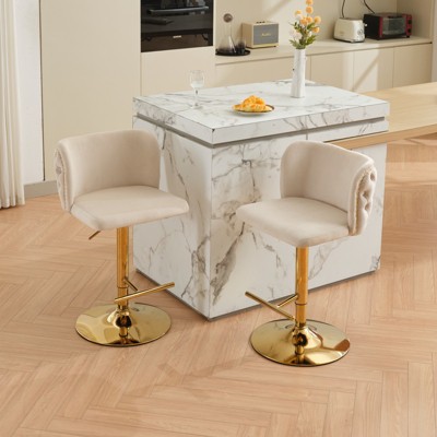 GDFStudio Young Velvet Upholstered Swivel Adjustable Height Bar Stool with Tufted Back (Set of 2)