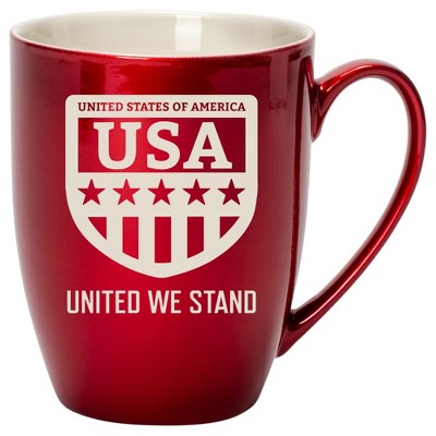 100 North United States of America 10 Ounce Cardinal Red Metallic Finish, Comfortably Fits Your Hands, New Bone China Coffee Tea Cup Mug, USA United