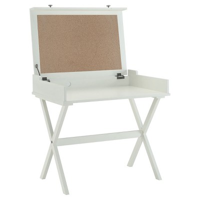 Antique White Wood Flip Top Desk with Cork Board