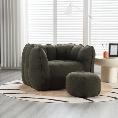 Aukfa Bean Bag Chairs with Ottoman, Bean Bag Modern Lazy Sofa Chair with High Resilient Foam Armrests for Living Room, Bedroom, Apartment, Coffee