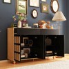 FUFU&GAGA Horizontal Dresser Living Room Storage Cabinet Solid Wood Legs Black Accent - 3 of 4