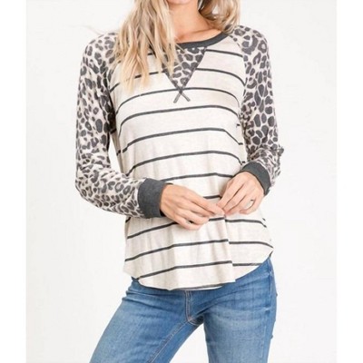 Women's Carol Leopard & Striped Raglan Top - Shirley Stone