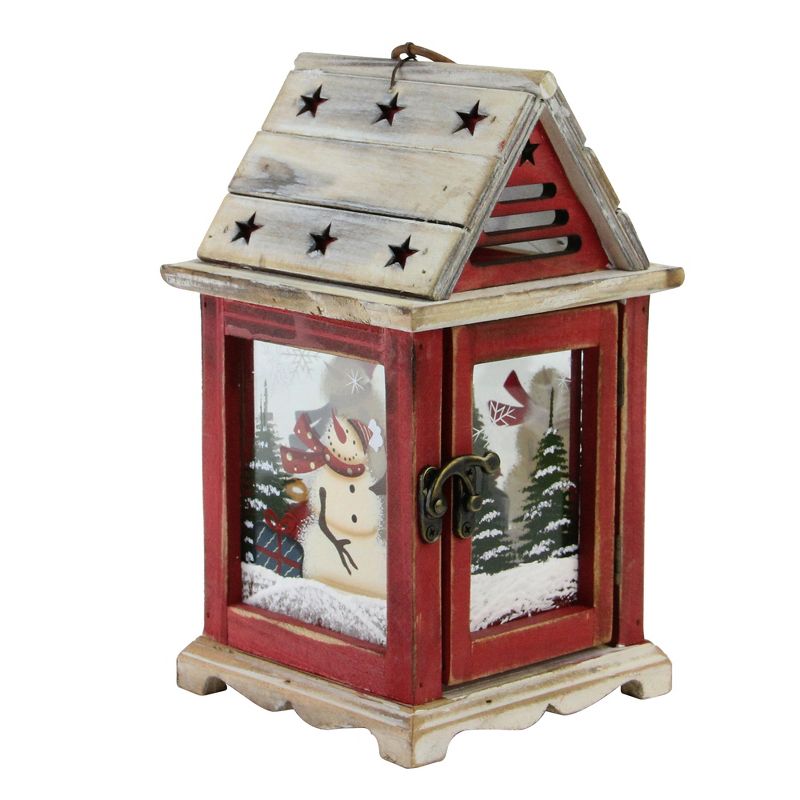Northlight 11" Red and Brown Snowman Decorative Christmas Pillar Candle Lantern, 1 of 4