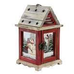 Northlight 11" Red and Brown Snowman Decorative Christmas Pillar Candle Lantern