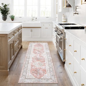 Boho Chic Washable Area Rug - Ultra-Thin Non-Slip Low Profile Indoor Carpet with Oriental Distressed Pattern for Bedroom Nursery Entryway - 1 of 4