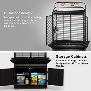 71" H Bird Cage, Large Rolling Birdcage with Top Stand & Storage Cabinet,Black Walnut Wood Parakeet Cage for Macaw Parrot Cockatiel Budgie - 1 of 4