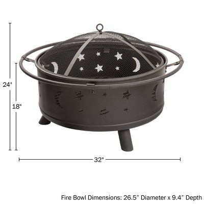 Nature Spring Star and Moon Wood Burning Fire Pit – Black