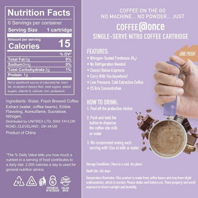 @Once Coffee Mocha Espresso Roast Single Serve Nitro Coffee Cartridges - 96g/6ct