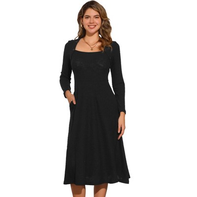 INSPIRE CHIC Women's Casual Square Neck A-Line with Pockets Knitted Sweater Dress