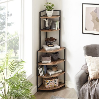 NicBex Bookcases for Living Room 4 Tier Asymmetrical Shelf Design Bookcase Display Storage Shelf with Rustic Wood and Metal Frame for Home