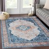 Non-Slip Rug 8x10 Washable Vintage Medallion Chenille Area Rug for Living Room, Ultra-Thin Distressed Oriental Carpet, Blue & Orange - 2 of 4