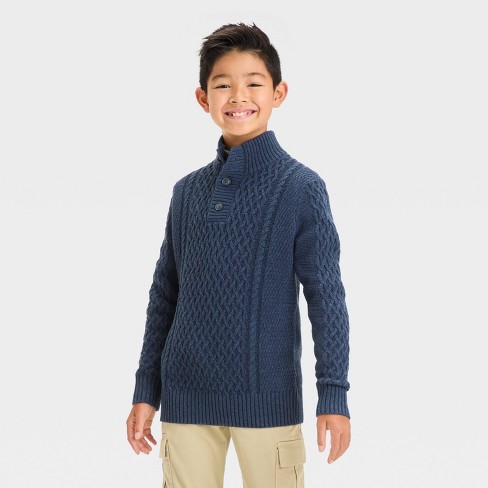 Boys Mock Neck Pullover Sweater Cat Jack Navy Blue L Target