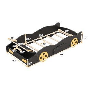 VASIP Twin Size Race Car Bed for Boys with Storage Drawers, Rolling Wheels,Dark Blue and Yellow Sports Theme Platform Bed Frame - 1 of 4