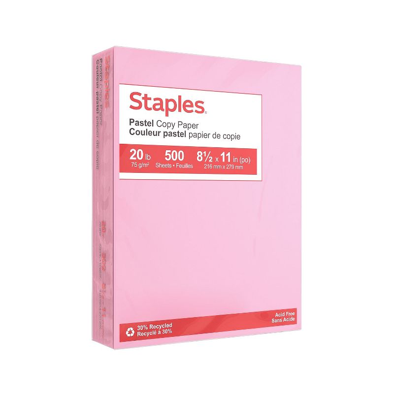 Staples Pastel Colored Copy Paper 8 1/2" x 11" Pink 500/Ream (14779), 1 of 7
