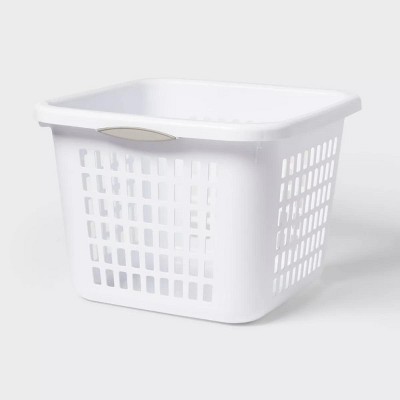 1.5bu Plastic Square Laundry Basket - Woofmeets: Medium White Clothes Hamper with Built-In Handles, Portable Storage