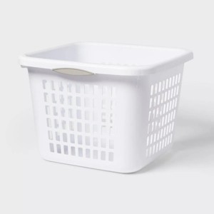 1.5bu Plastic Square Laundry Basket - Woofmeets: Medium White Clothes Hamper with Built-In Handles, Portable Storage - 1 of 1