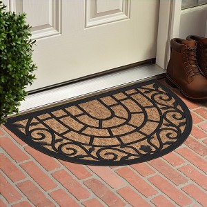Evideco French Home Goods Sheltered Half Round Front Door Mat Harry Natural Braided Coir Coco Rubber Rug 24x16 - 1 of 4
