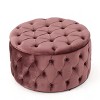 CAVINAS Modern Velvet Upholstered Ottoman Stool,Button Tufted Round Ottoman for Living Room,Bedroom - 3 of 4