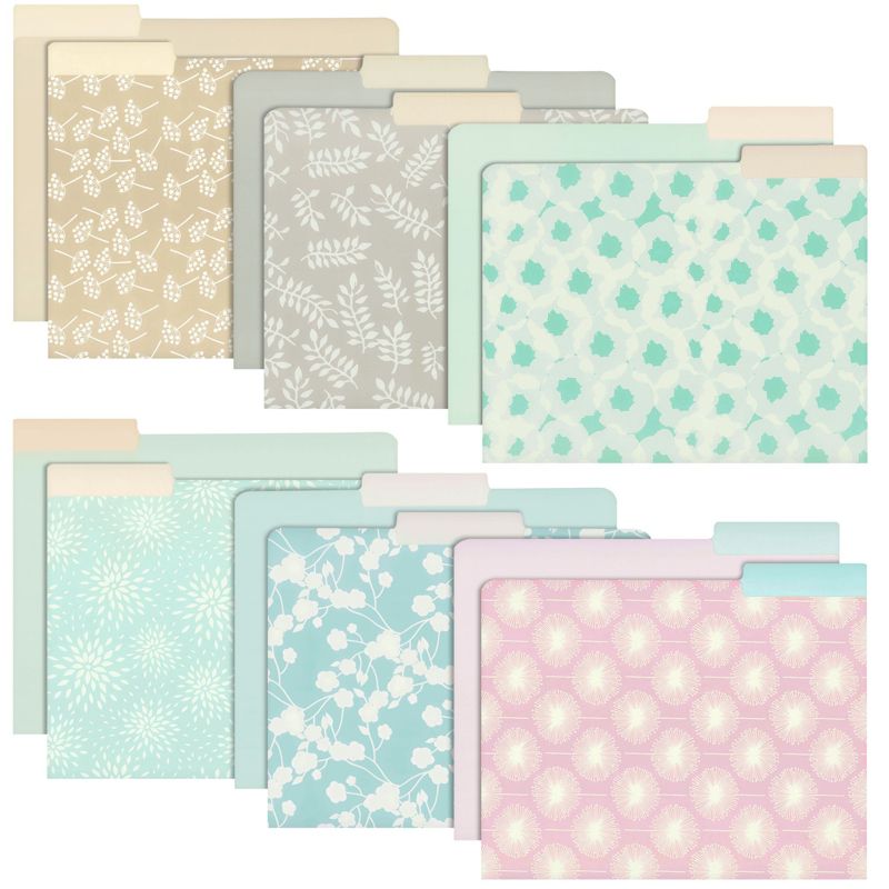 Juvale 12-Pack Pastel Decorative File Folders for Women, Pretty Classroom Supplies, Office, Letter Size, 1/3 Cut Tabs, 12 Designs, 11.5x9.5 In, 1 of 8