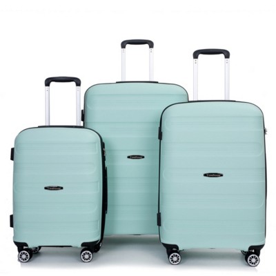FURNIinspire Bag and Luggage Sets Stylish Hard Shell Suitcase Set 3 Piece Travel Luggage with Spinner Wheels for Family, Green, 19.29"*11.42"*29.53"