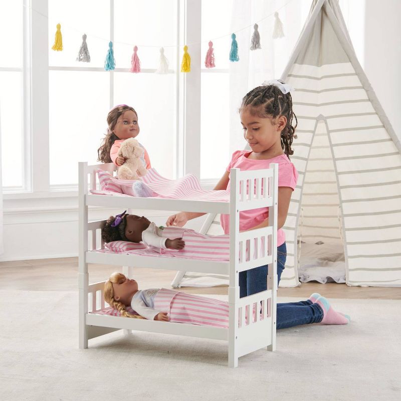 Badger Basket 1-2-3 Convertible Doll Bunk Bed with Bedding - Pink/Stripe, 3 of 12