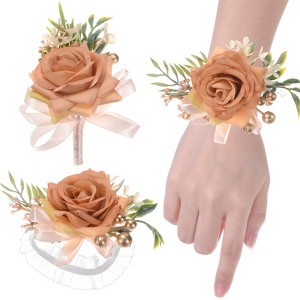 Unique Bargains Artificial Flowers Corsage Wristlet Wrist Corsage and Boutonnieres Set - 1 of 4
