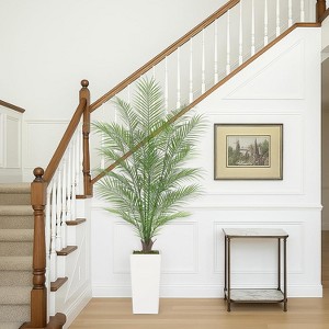 Fake Palm Tree, Artificial Areca Palm Plants with Full Lifelike Palm Leaves, Realistic Trunks & White Pot for Indoor Outdoor Home Decor - 1 of 4