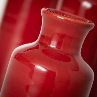 Red Ceramic Bottle Vase Set in Three Sizes