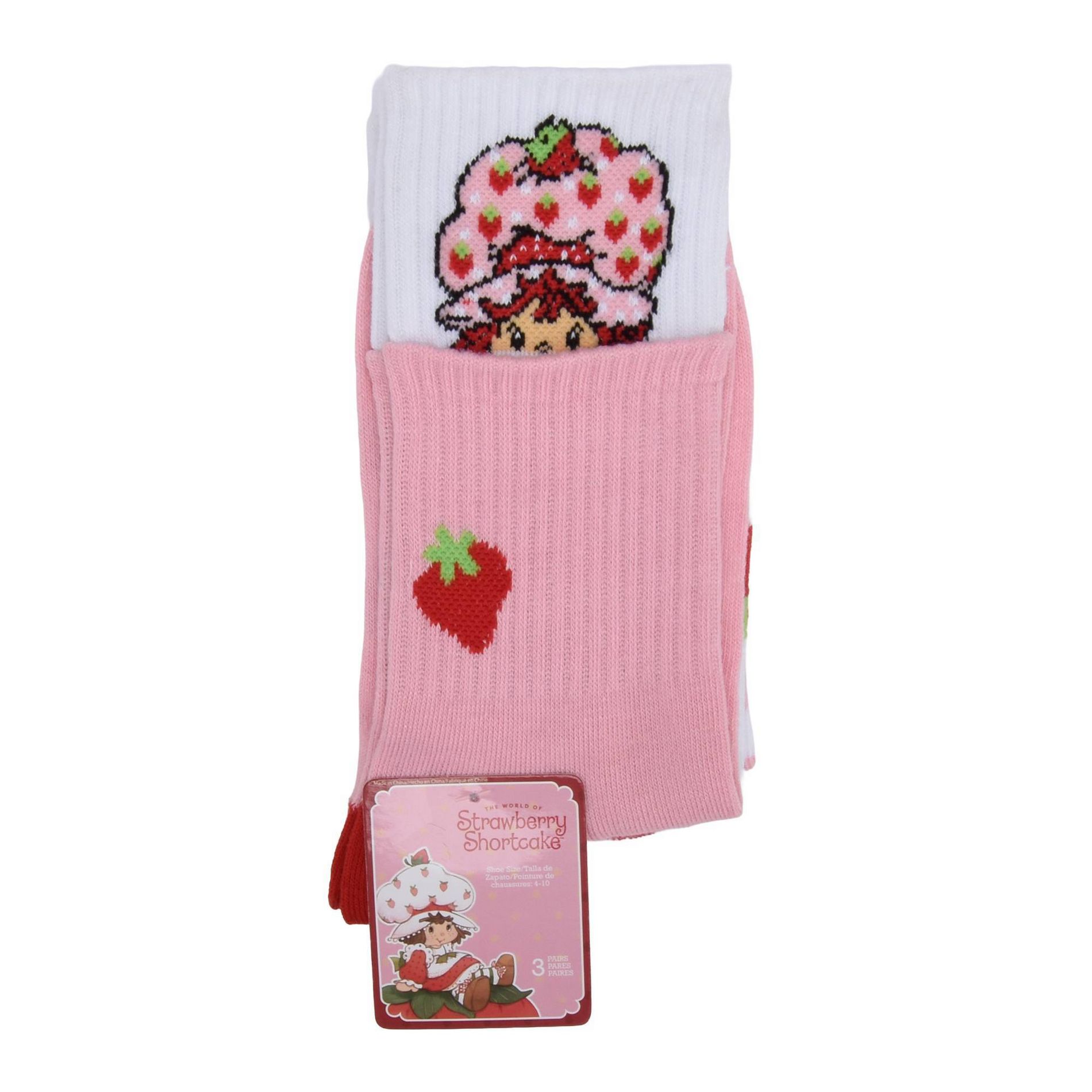 Women's Strawberry Shortcake 3pk Crew Socks - Pink/White 4-10