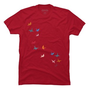 Men's Design By Humans Flying Paper Cranes Birds By Magnussons T-Shirt - 1 of 4