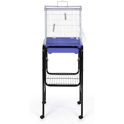 Black Tubular Steel Bird Cage Stand with Shelf