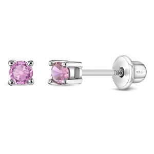 Girl's My First Solitaire Screw Back Sterling Silver Earrings - In Season Jewelry - 1 of 4