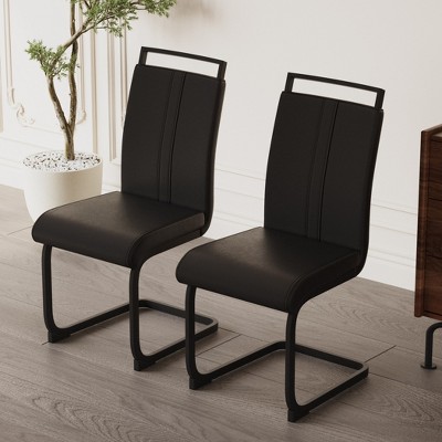LOVMOR Modern Dining Chairs Set, PU Faux Leather High Back Upholstered Chair, with C-Shaped Tube Plating Silver Metal Legs, for Dining Room