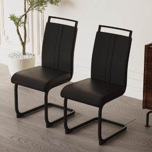 LOVMOR Modern Dining Chairs Set, PU Faux Leather High Back Upholstered Chair, with C-Shaped Tube Plating Silver Metal Legs, for Dining Room - 1 of 4