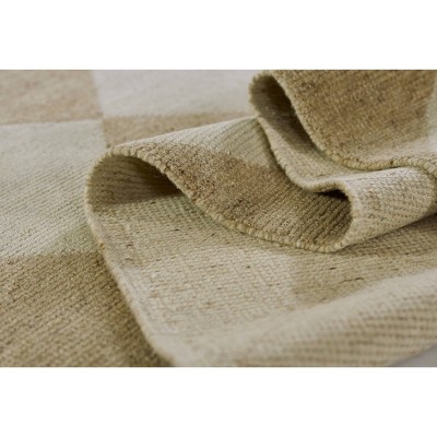 Beige Geometric Hand-Knotted Wool Rug, 6'3" x 9'