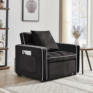 Velvet Folding Sofa Bed, Loveseat Lounge Couch With Adjustable Backrest, Side Pockets Modern Single Chair Bed - 1 of 4